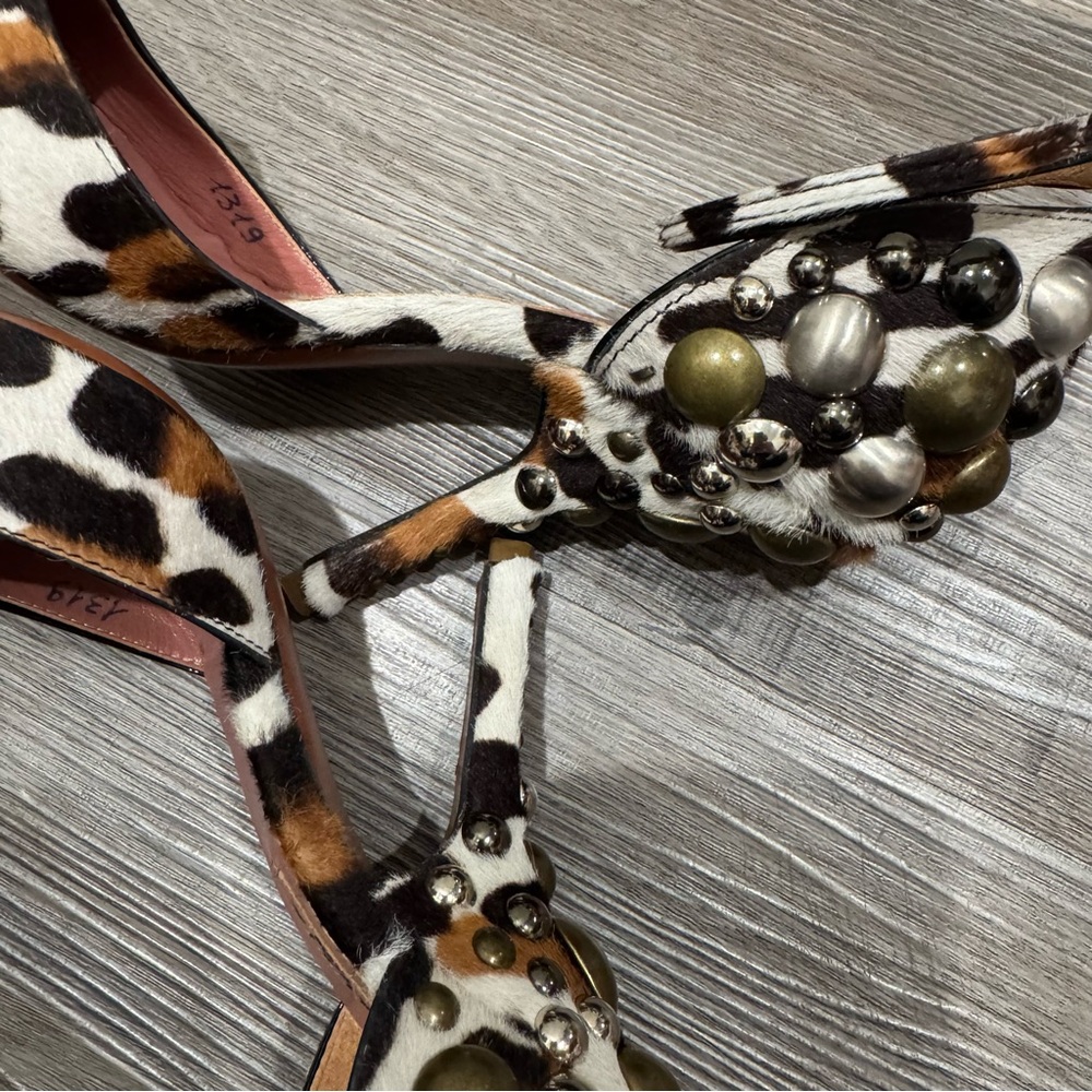 Alaia Leopard Print Pony Hair Studded Point Toe Heels - Picture 12 of 16